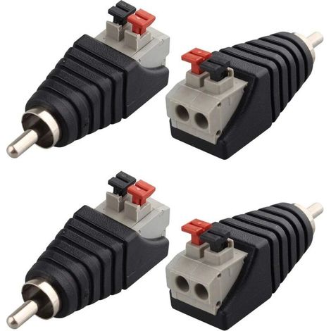Lot de 4 Phono Haut-Parleur RCA mâle et Femelle vers AV 2 bornes Femelle vidéo Audio, 5.52.1mm (1/4)