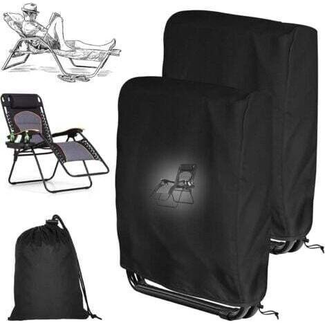 Lot de 2 Housses de Chaise Pliantes 93x82 cm, Protection Extérieure en Tissu Oxford Imperméable et Anti-UV, Couvre-Chaises Empilables Résistant au Vent pour Jardin et Terrasse, Noir (1/4)