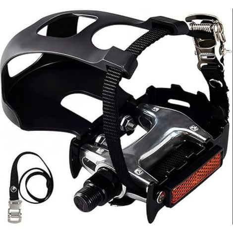 Pédales de vélo avec clips de doigt réglables et boucles de pied en sangle – Axe de 9/16″ – Compatible avec vélo de montagne et vélo (1/5)