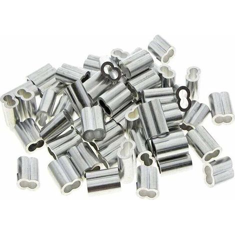 50 Pièces Manchons Doubles en Aluminium, 3mm Câble Acier Manchons, Clips de Manchon de Boucle de Sertissage en Aluminium avec Doubles Embouts, pour Câbles en Acier, Câble Métallique, Argenté (3mm) (1/4)