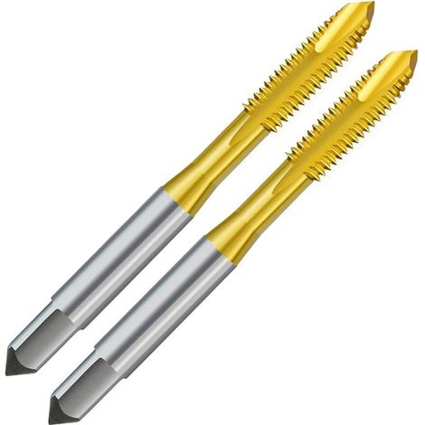 Satz mit 2 M3 x 0,5 HSS-Titan-Maschinengewindebohrern (metrisch), gerades Gewinde. Für den maschinellen Einsatz. Auch als Handgewindebohrer verwendbar.