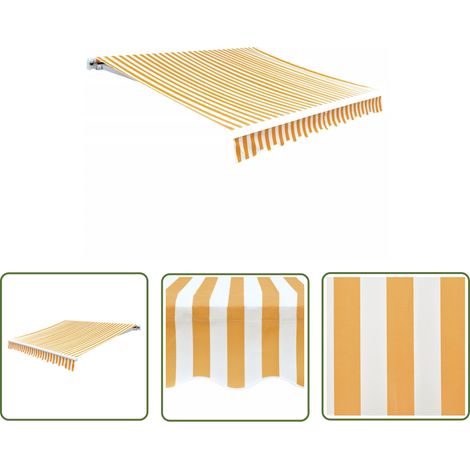 The Living Store Tissu d'auvent Jaune tournesol/blanc 4 x 3 m (cadre non inclus) - Toile D'auvent - Auvent - Parasol - Abri Solaire - Protection Solaire (1/5)