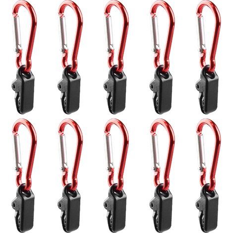 Pinces pour bâche Attaches pour tente 10 pièces avec mousquetons – Serrage ferme pour camping, auvent, voile d’ombrage, jardin (1/5)