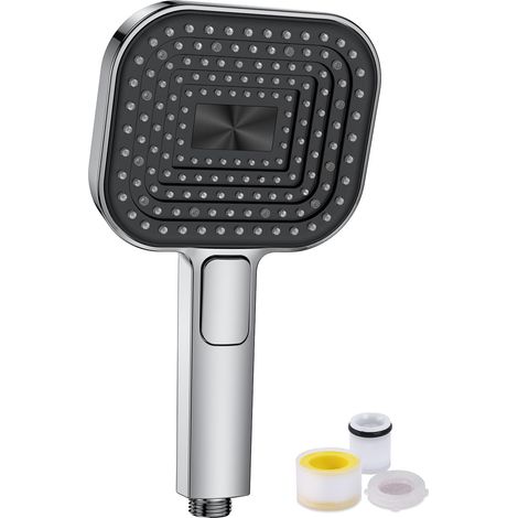 Duschkopf Wassersparend, Duschbrause Groß 135mm, Handbrause mit Antikalk-Funktion [Lebensmittelechtes Silikon][43% Wassereinsparung], AirMix Brausekopf Dusche mit 3 Strahlarten, Chrom (Ohne Schlauch) (1/5)