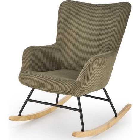 Rocking-Chair design avec accoudoirs en velours côtelé vert olive Primrose (1/5)