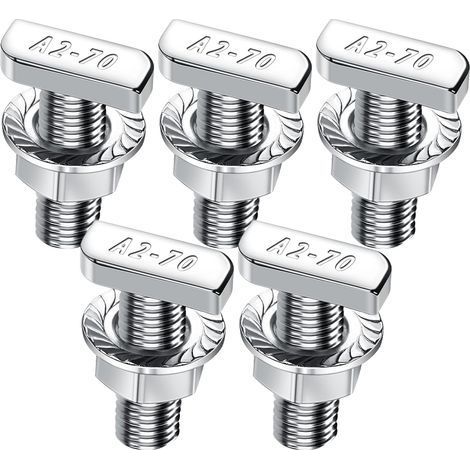 Lot de 5 vis à tête marteau M10 x 25 En acier inoxydable A2 70 Avec écrous crantés Écrous à bride M10 Pour rail de montage solaire PV, serre et profil en aluminium (1/5)