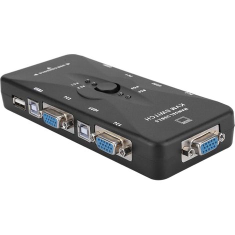 Conmutador KVM con control remoto, conmutador KVM USB VGA de 4 puertos, altamente adaptable, salida de alta definición, plug and play, diseño compacto, compatible con altavoces de audio.