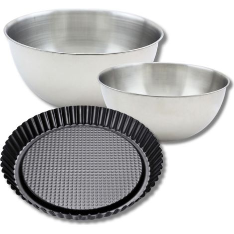 Ensemble comprenant 1 moule à tarte renversée 30 cm, 1 spatule Zenker et 2 bols à mixer en inox Fackelmann (1/5)