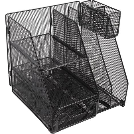 Classeur bureau 2 compartiments 3 niveaux en fer maille amovible avec tiroir et porte-stylos (1/5)