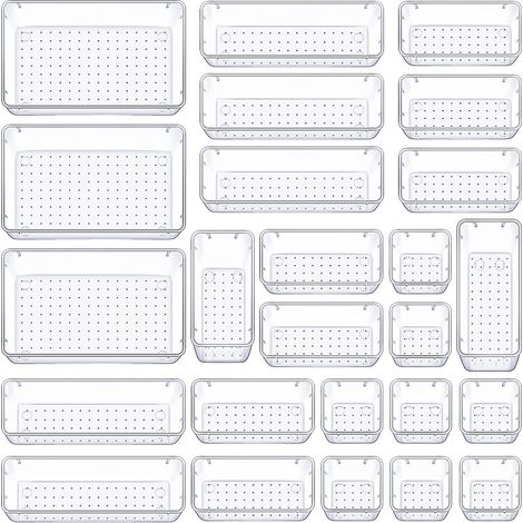 Schubladen-Organizer-Set mit 25 Schreibtisch-Schubladen-Organizern aus Kunststoff für Badezimmer, Kosmetikaufbewahrung, transparente Aufbewahrungsbox