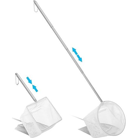 Lot de 2 épuisettes pour aquarium - Petit épuisette avec poignée en métal extensible - Filet de pêche pour crevettes - Petit épuisette pour bassins à poissons, petits étangs et piscines - 8/10 (1/5)