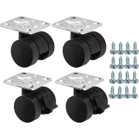 SOTECH Set Möbelrollen AACHEN Ø 35 mm schwarz 2 x mit und 2 x ohne Bremse (Feststeller) inkl. Schraubenset Anschraubplatte 47 x 47 mm Belastbarkeit bis 160 kg (40 kg pro Transportrolle) (1/4)
