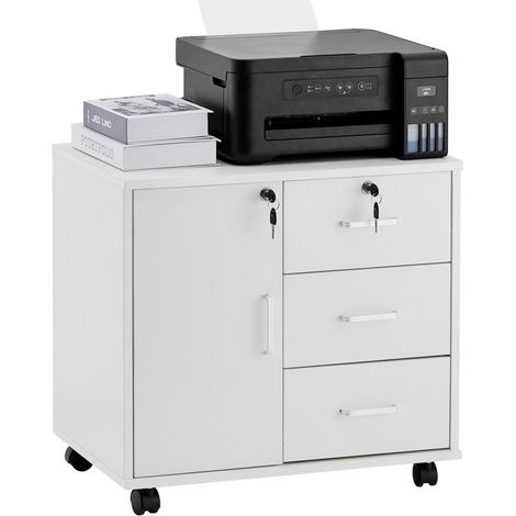 Clipop – Caisson de bureau sur roulettes avec 3 tiroirs – MDF blanc – Dimensions 60 x 40 x 57 cm – Armoire verrouillable pour documents