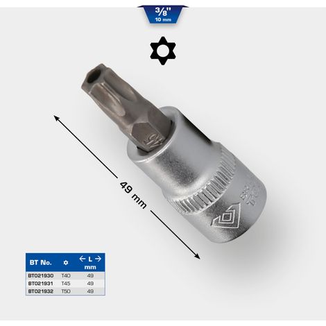 Brilliant Tools BT021930 3/8'' TORX Schraubendreher-Einsatz, m.Bohrung, 48mm,T4 (1/5)