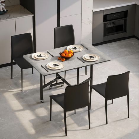 Table à manger pour 4-6 personnes, table pliante avec roulettes, cadre en acier, 52,5-120 x 80 x 73 cm, gris (1/5)