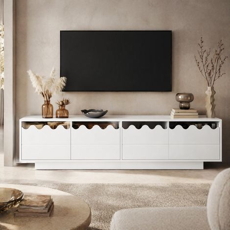 Mobile TV bianco 170 x 40 x 45 cm con 4 porte e design a onde HAVRYA (1/5)