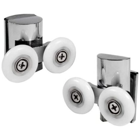 Ensemble de 2 Roulettes Doubles pour Porte de Douche Coulissante - 2 Roues de 23 mm de Diamètre en Alliage de Zinc, Roulette de Douche pour Salle de Bain. Roulettes Haut et Bas pour Porte de Douche (1/4)