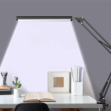 Lampe de bureau LED réglable avec pince, bras pivotant métallique, 10 niveaux de luminosité, idéale pour le travail et la lecture. (1/5)