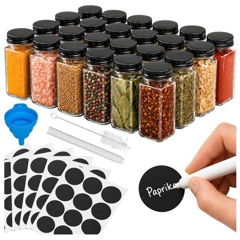 Pots à épices avec étiquettes et accessoires, lot de 24, 120 ml, en verre.-AquaForge (1/5)