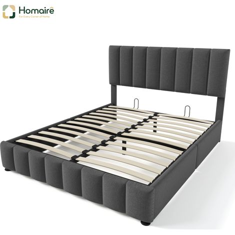 Cadre de lit en tissu gris avec rangement 212 x 153 x 118 cm HOMAIRE (1/5)
