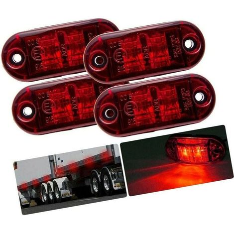 Feu Latéral - LED Rouge 12 V 24 V - IP65 Étanche - Pour Camion Remorque Fourgon Bus Bateau - 4 Pièces