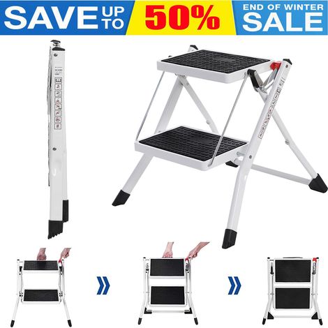 Folding Step Ladder 2 Step Ladder Compact Anti-Slip Stable for Kitchen Home Adult 150KG Capacity