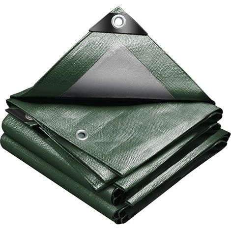 Bâche renforcée imperméable vert militaire argent 3×3m, couverture camion stock agricole (1/5)