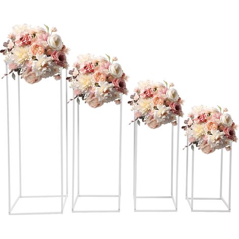 Lot de 4 présentoirs à fleurs au sol en métal blanc, supports colonnes de décoration pour centre de table, mariage, fête, exposition et événement (45/60/75/90 cm) (1/5)