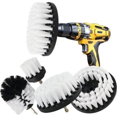 Ensemble de 4 brosses de nettoyage pour perceuses, voitures et tournevis. Brosse pour perceuses, carrelage, moquettes, baignoires, cuisines et toilettes (Blanc) H447 (1/5)