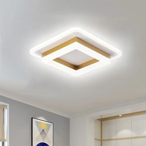 AUTRUCKER Plafonnier LED moderne et compact, carré, doré, lumière blanche [installation encastrée], idéal pour le salon, le couloir ou l'entrée. (1/5)