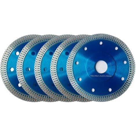 Disque Diamant 115mm, Lot de 5 Disque à Tronçonner Diamanté Ø115 x 1,2 mm x 22,23 mm, pour Meuleuse d'angle, Coupe de Porcelaine, Carrelage, Granit, Marbre, Céramique, Béton Renforcé, Bleu (1/5)