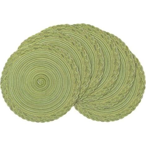 Sous-verres Tissés - 18 cm - Vert - Lot de 6 - Pour Tables Basses et À Manger (1/4)