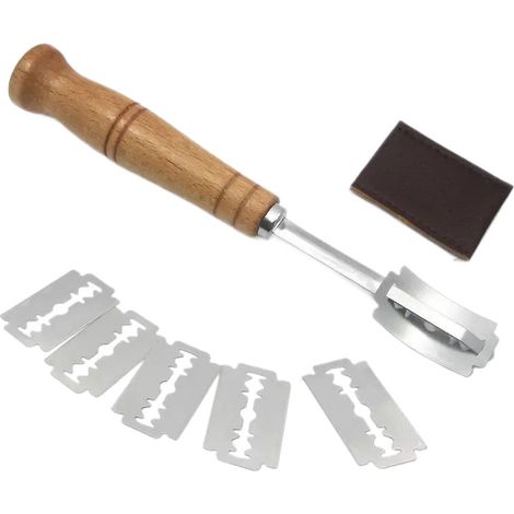 Couteau à pain avec manche en bois de hêtre et lame en acier inoxydable 304, avec étui, lot de 5 et dans un sac. (1/5)