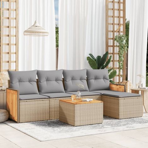 Juego de sofás jardín con cojines 6 pzas ratán sintético beige vidaXL (1/5)