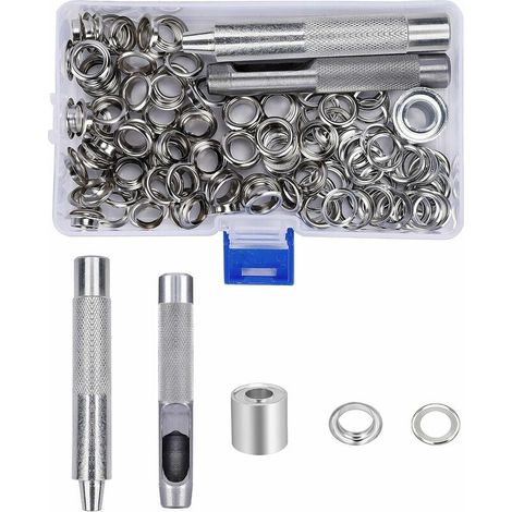 royaluxe -Ensembles Oeillets 10mm Grommets kit Oeillets Métalliques avec Boîte de Rangement pour Toile Bâche Tente Rideaux de Réparation 123 Pcs (1/5)