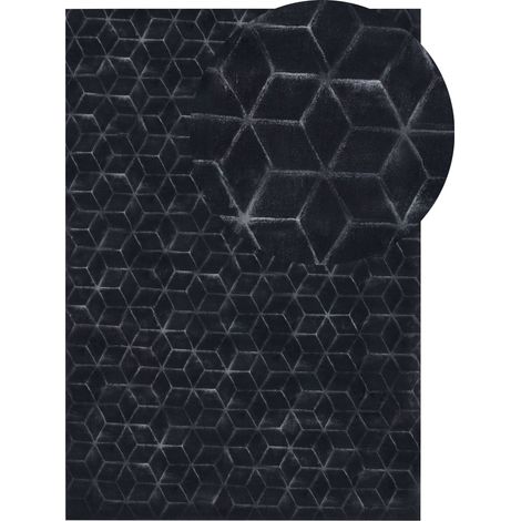 Tapis Noir en Polyester 160 x 230 cm Moelleux Fausse Fourrure de Lapin Thatta (1/5)