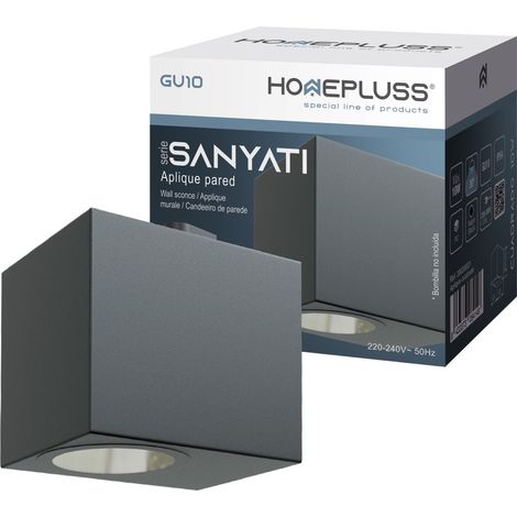 Aplique pared Serie Sanyati cuadrado 1 luz GU10 Máx. 10W IP54 Negro