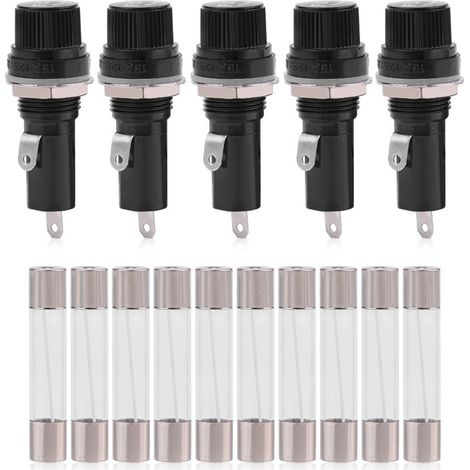 GARRYFIZH Lot de 5 porte-fusibles pour montage sur panneau électrique, compatibles avec 6 fusibles en verre 30 A (125 V CA, 15 A / 250 V CA, 10 A)