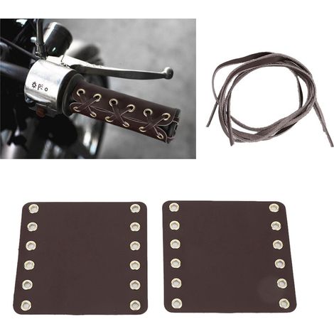 Braune Leder-Motorradlenkergriffe, rutschfeste Griffe, individuelle Zubehörteile, Griffüberzüge im Vintage-Stil, 2-teiliges Set, kompatibel mit Roadstern und Custom-Bikes (1/5)