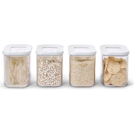 Mepal - Set di 4 pezzi - Contenitori Plastica per Alimenti con Coperchio - Organizzatori da Cucina - Trasparente, Impilabili & Ermetici - 4 x 1000 ml - White (1/4)