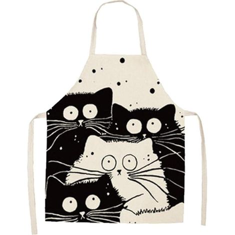 Tablier de cuisine réglable en coton doux avec motif chat noir pour femme (1/5)