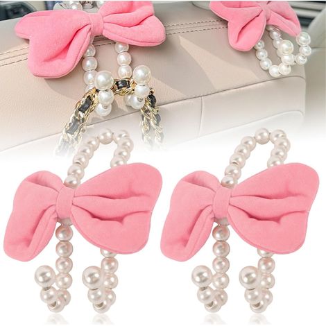 2 Crochets pour sièges auto avec nœud et perles, crochet siège voiture pour sac à main,porte sac voiture décoratif pour appui-tête de voiture, car hook pratique,accessoire voiture femme pour intérieur (1/5)