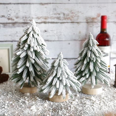 3 morceaux de mini sapins de Noël, décorations de Noël, sapins de Noël floqués, sapins décoratifs en cèdre (19 cm, 24 cm, 29 cm) YMYNY (1/5)