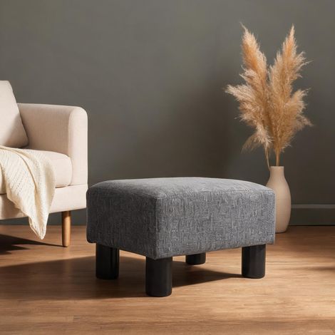 Pouf rectangulaire en tissu effet lin gris ardoise 40 x 30 x 24 (1/5)