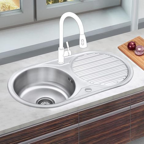 JASSFERRY Stainless Steel Round 1 Bowl Topmount Kitchen Sink Caravan Inset with Reversible Drainboard