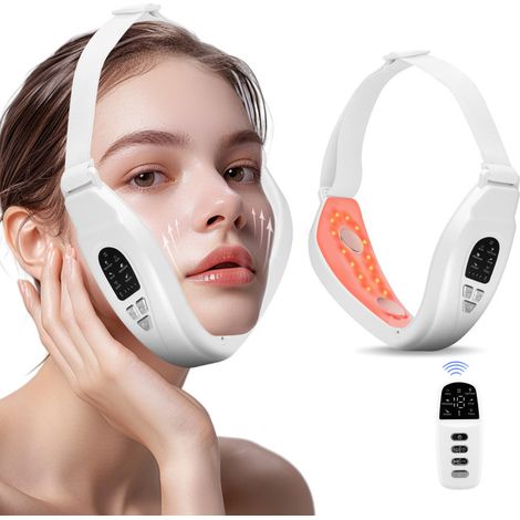 Masseur Facial Électrique Forme V EMS Microcourant 6 Modes 18 Niveaux Chauffant 40°C Pliable Avec Télécommande Raffermissant Visage Menton (1/5)