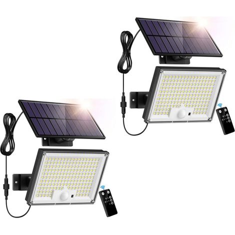 Lot de 2 lampes solaires détecteur de mouvement 172LED, télécommande, étanche extérieur (1/5)