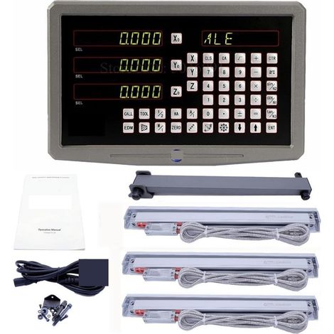 Échelle linéaire numérique Ensemble complet 3 Axe Dro Digital Readout SDS6-3V Étui en métal avec 3pcs ka-300 Échelle de verre linéaire Ka300 for moulin à tour pour la machine de tour de fraisage de mo (1/5)