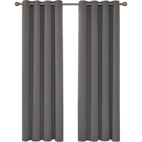 YMYNY Wärmeisolierte Verdunkelungsvorhänge für Wohnzimmer und Schlafzimmer, modernes Ösendesign, 132 x 160 cm (Breite x Höhe), Hellgrau, 2er-Pack (1/4)