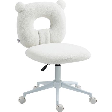 Chaise de bureau enfant réglable en hauteur sans accoudoirs blanche avec dossier en forme d’ours (1/5)